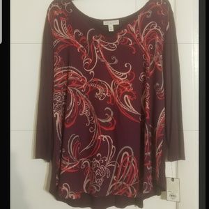 NWT: Dana Buchman XL Paisley Pattern LS Tunic